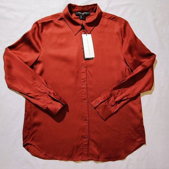 French Connection Women's Small Long Sleeve Burgundy Blouse NWT - Picture 2 of 9